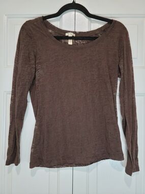 Ambiance Brown Long-Sleeve Semi-sheer Scoop Neck Top